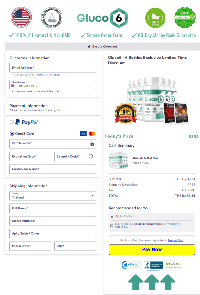 Gluco6 Official Website Secure Order Page